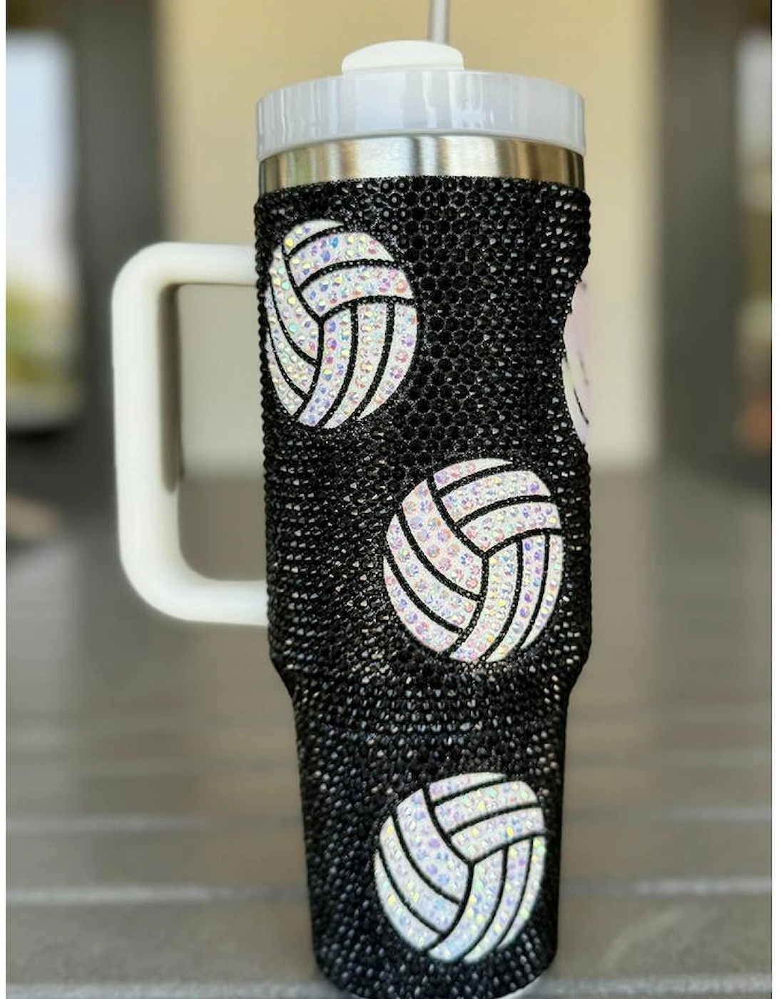 Azura Exchange Black 40 Oz Rhinestone Volleyball Tumbler with Handle
