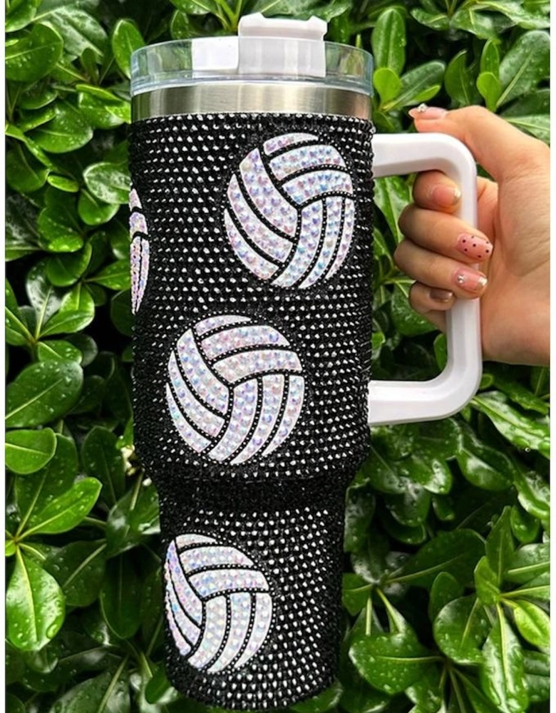 Azura Exchange Black 40 Oz Rhinestone Volleyball Tumbler with Handle