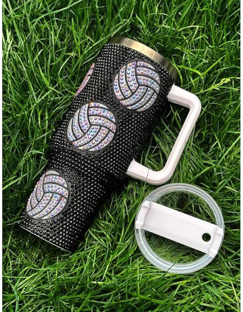 Azura Exchange Black 40 Oz Rhinestone Volleyball Tumbler with Handle