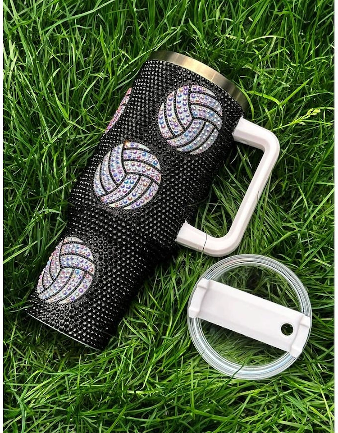 Azura Exchange Black 40 Oz Rhinestone Volleyball Tumbler with Handle, 6 of 5