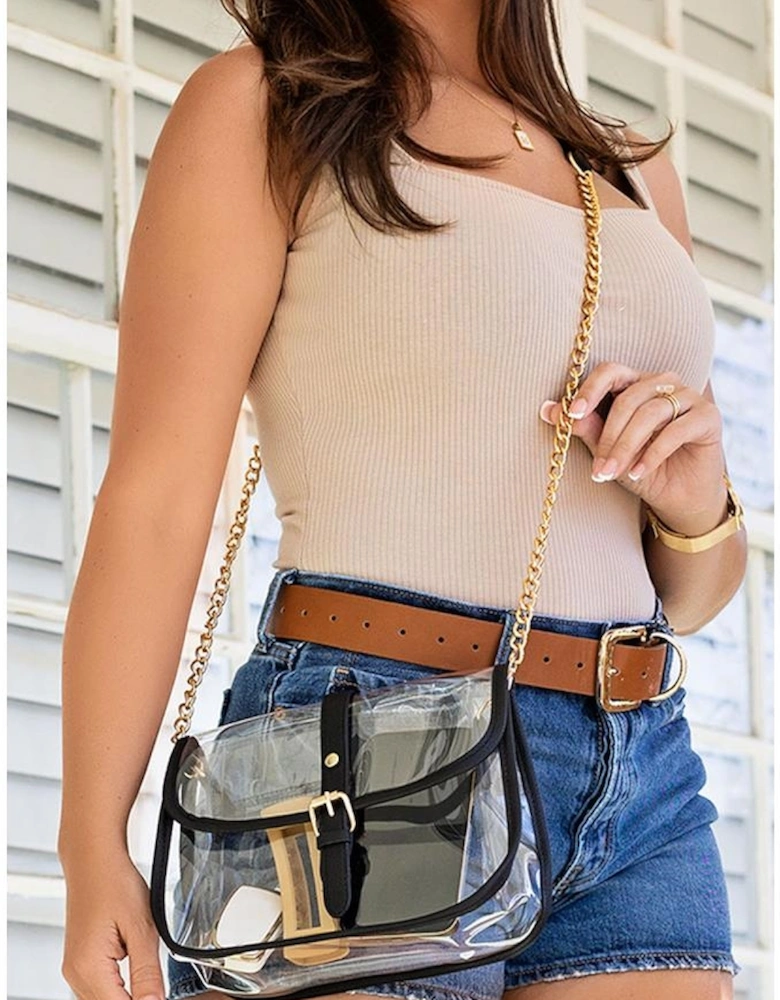 Azura Exchange Clear TPU Chain Shoulder Bag - 24*6*17cm - 95%PU+5%Alloy