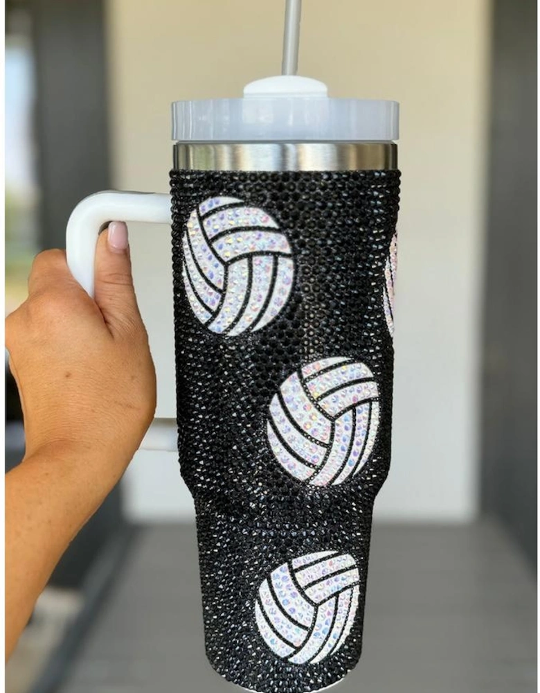 Azura Exchange Black 40 Oz Rhinestone Volleyball Tumbler with Handle