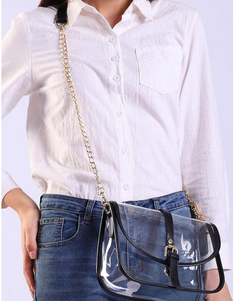 Azura Exchange Clear TPU Chain Shoulder Bag - 24*6*17cm - 95%PU+5%Alloy