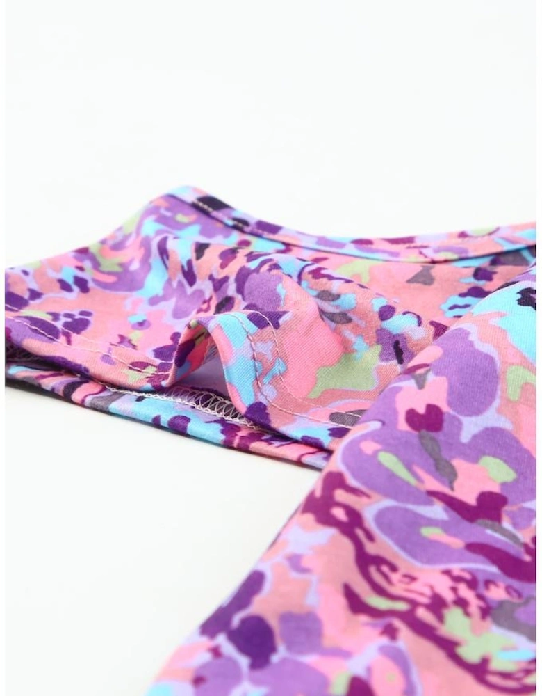 Multicolor Lavender Floral Print Cold Shoulder Blouse