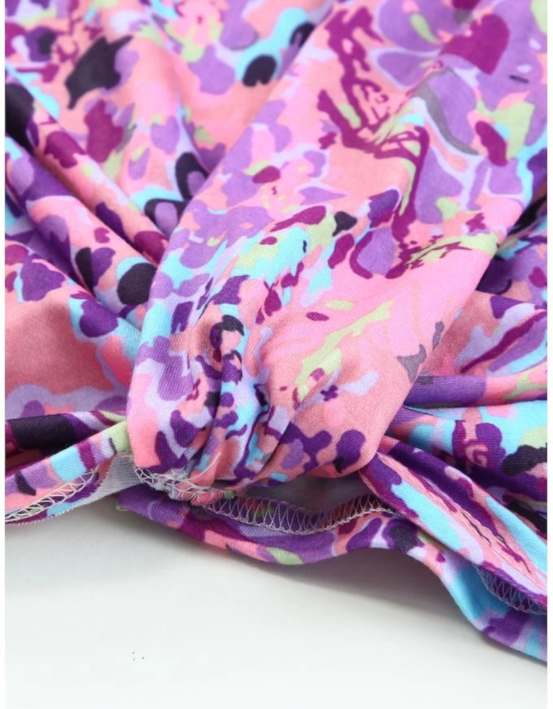 Multicolor Lavender Floral Print Cold Shoulder Blouse