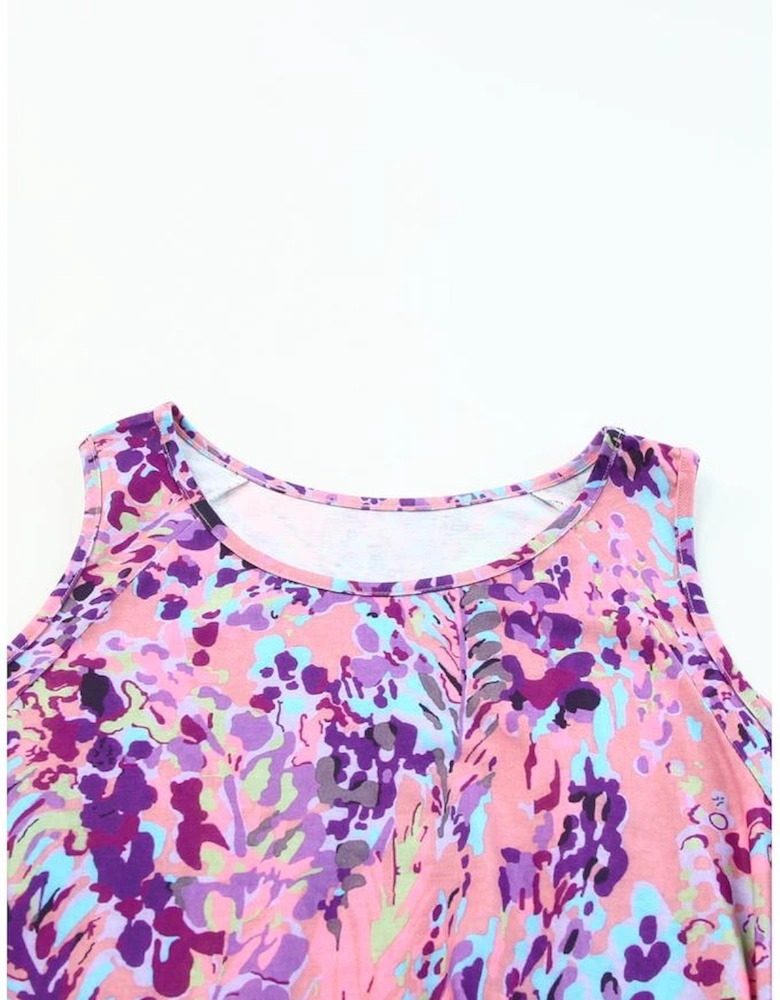 Multicolor Lavender Floral Print Cold Shoulder Blouse