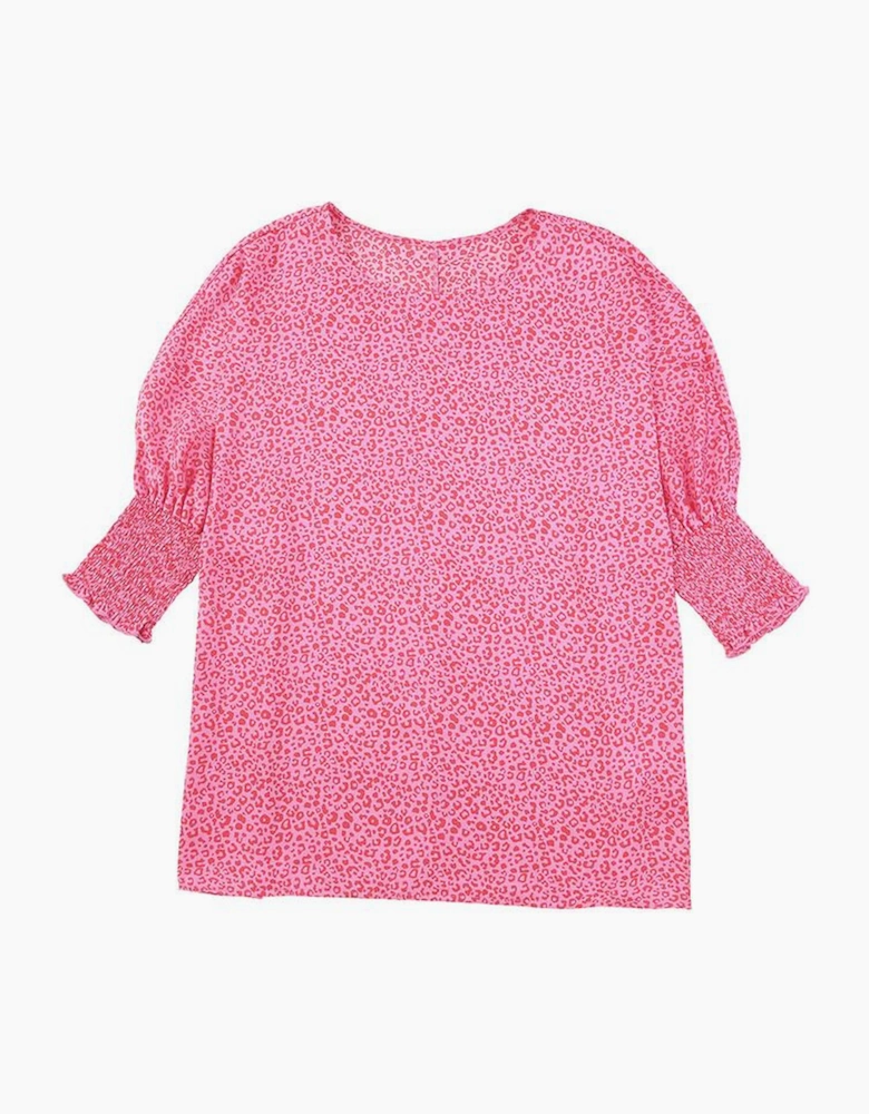 Oversized Leopard Puff Sleeve Blouse