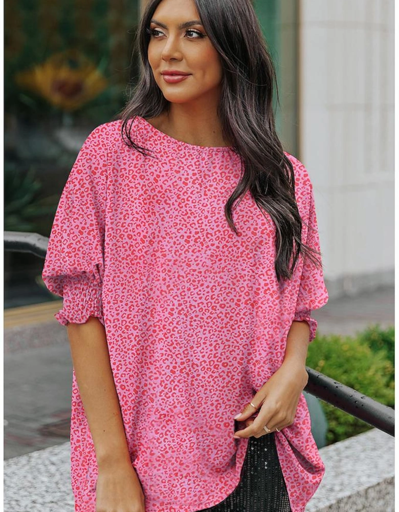 Oversized Leopard Puff Sleeve Blouse