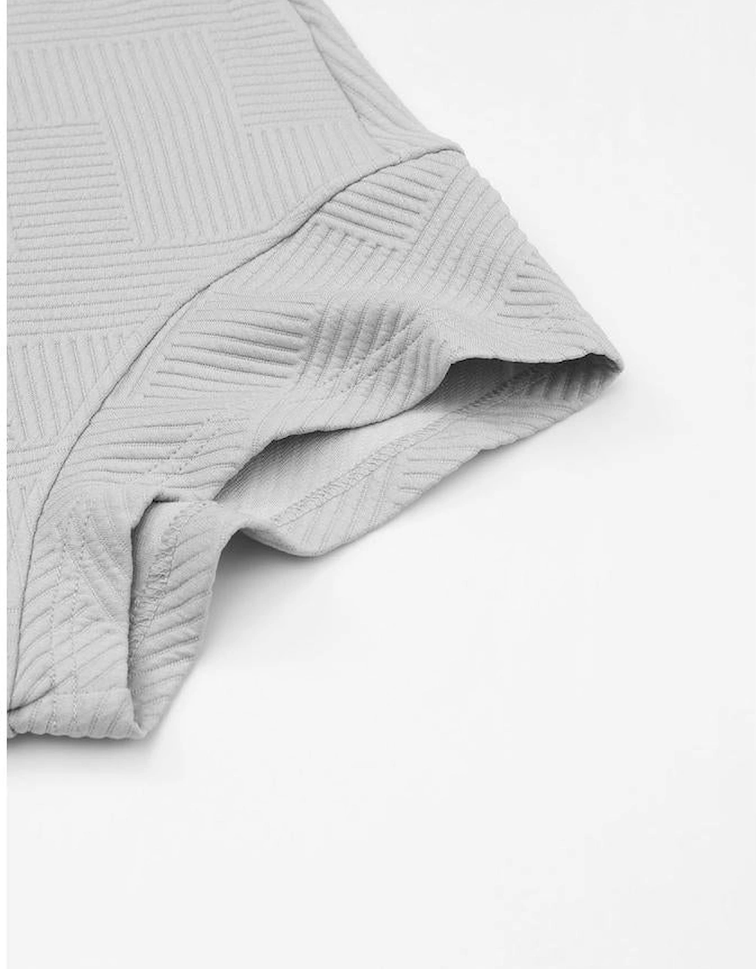 Gray Textured Loose Fit T Shirt and Drawstring Pants Set