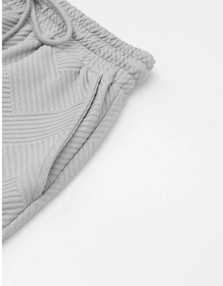 Gray Textured Loose Fit T Shirt and Drawstring Pants Set