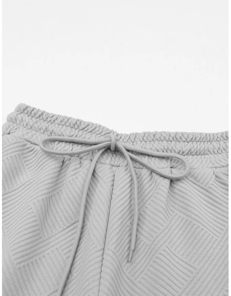 Gray Textured Loose Fit T Shirt and Drawstring Pants Set