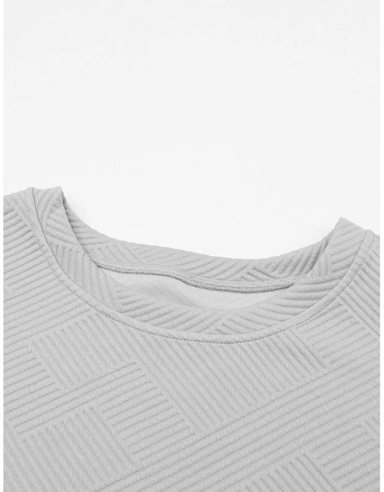 Gray Textured Loose Fit T Shirt and Drawstring Pants Set