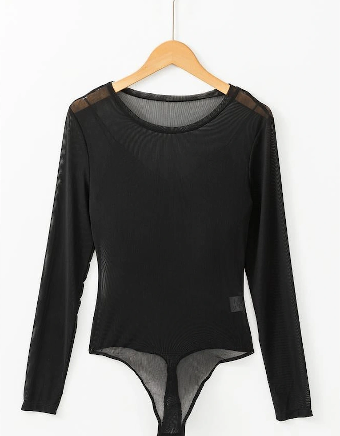Black Mesh Long Sleeve Slim Fit Bodysuit