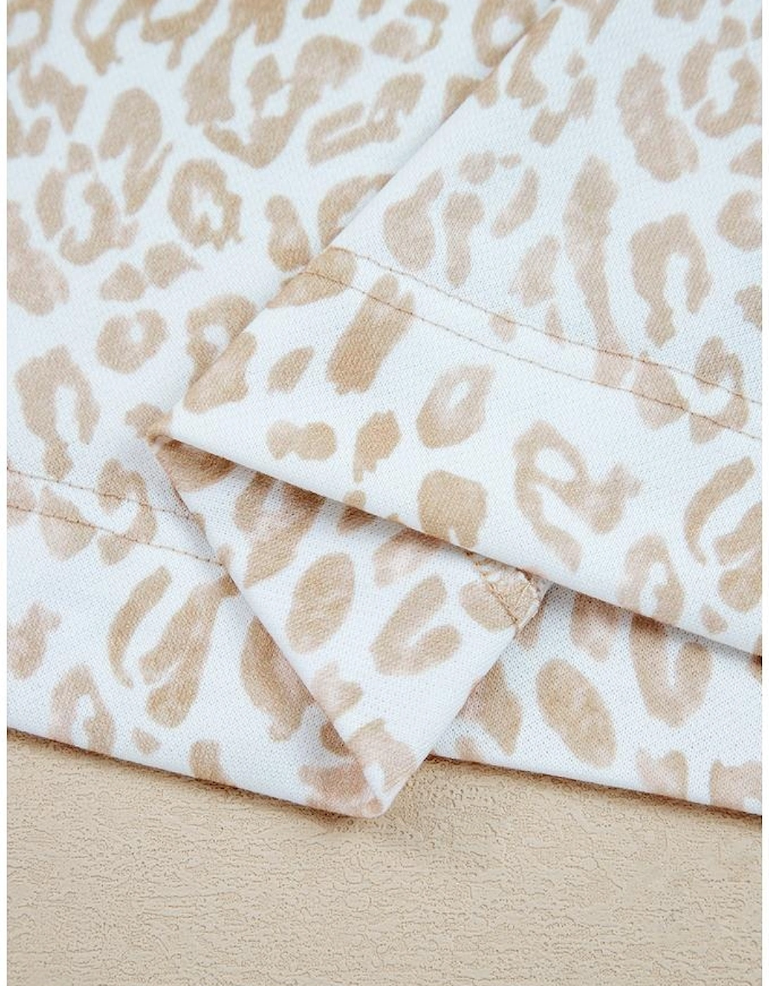 Khaki Leopard Ruffle Detail Ribbed Trim Round Neck Sweatshirt