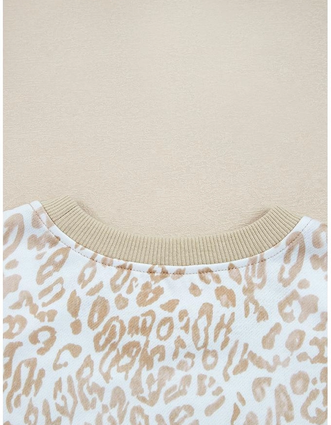 Khaki Leopard Ruffle Detail Ribbed Trim Round Neck Sweatshirt