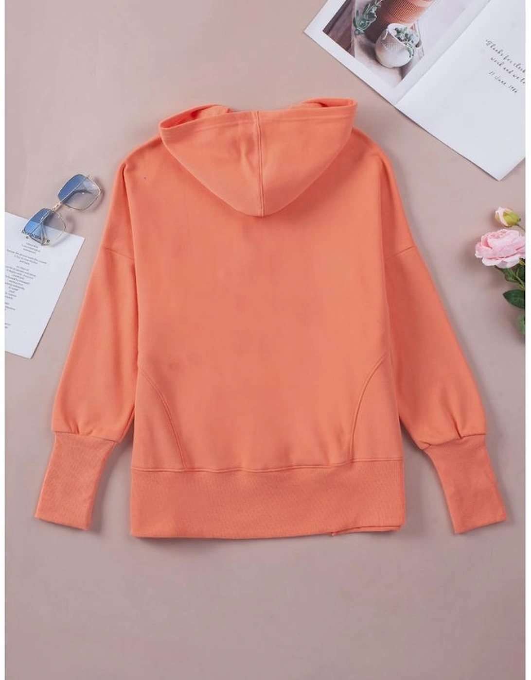 Orange Batwing Sleeve Pocketed Henley Hoodie