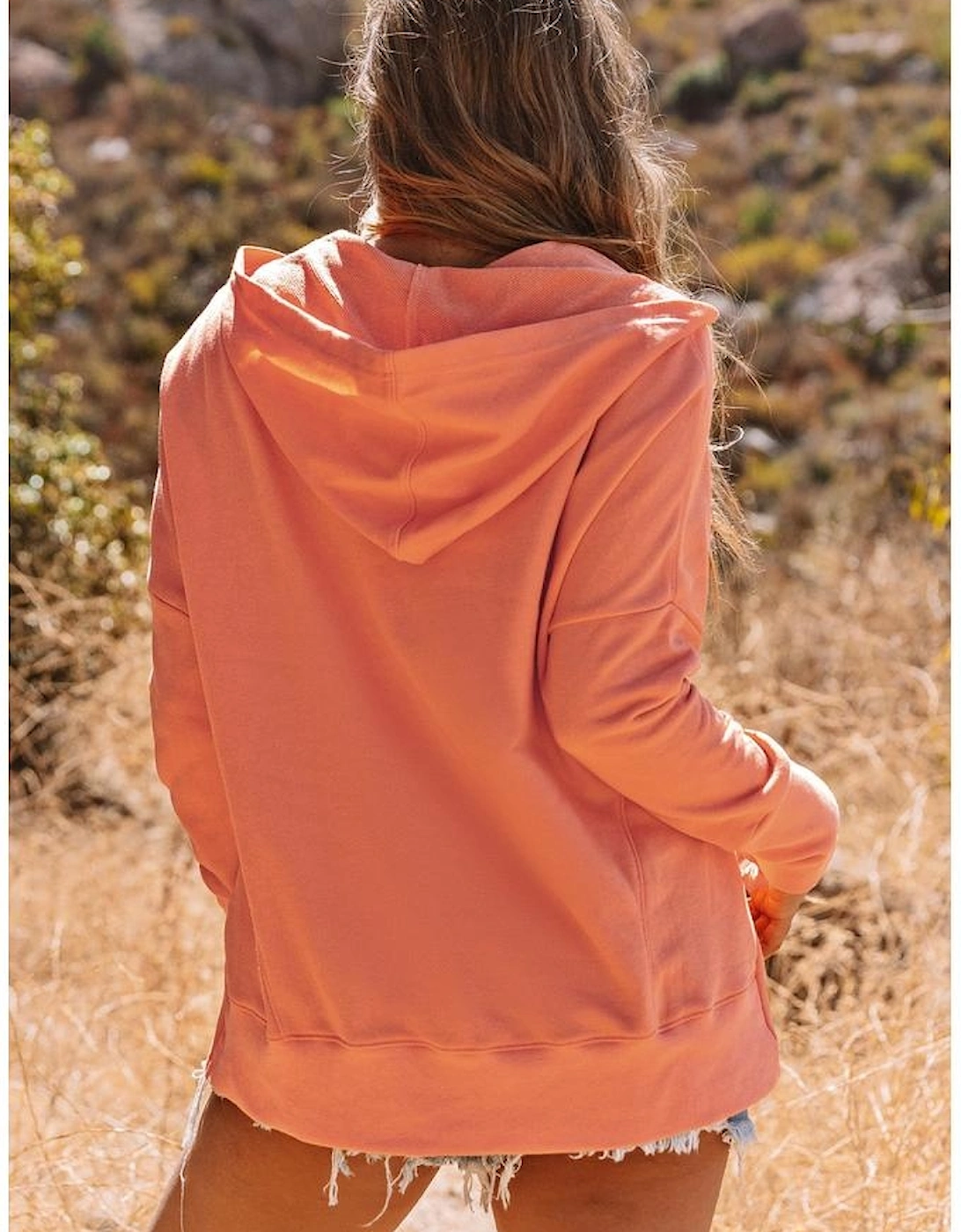 Orange Batwing Sleeve Pocketed Henley Hoodie