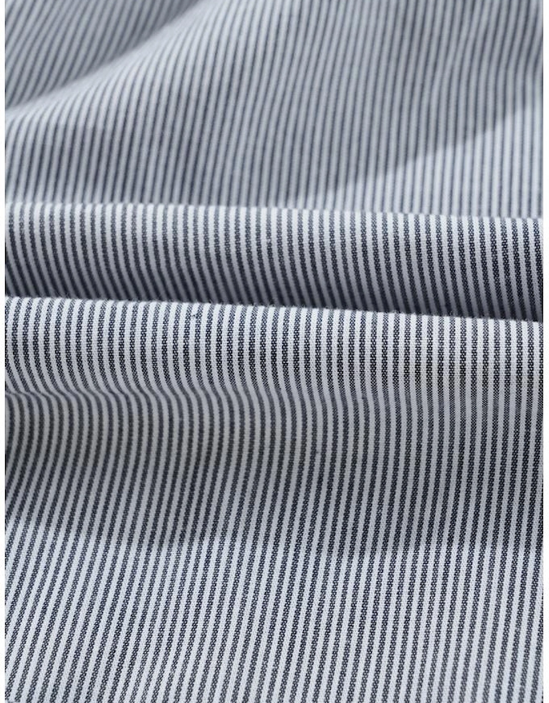 Blue Stripe Chest Pockets Buttoned Belted High Waist Romper