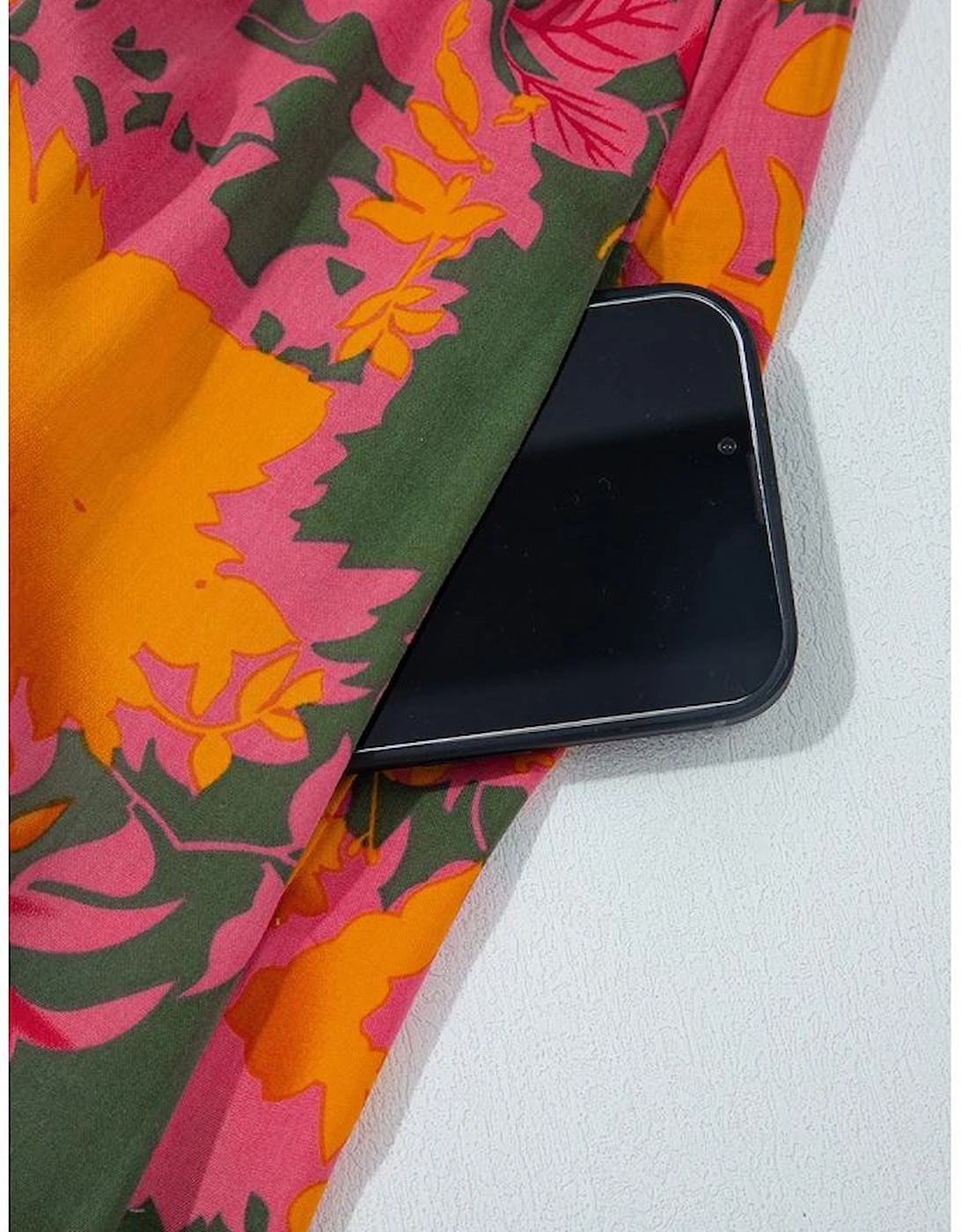 Orange Floral Puff Sleeve Smocked Bodice Ruffled Long Dress