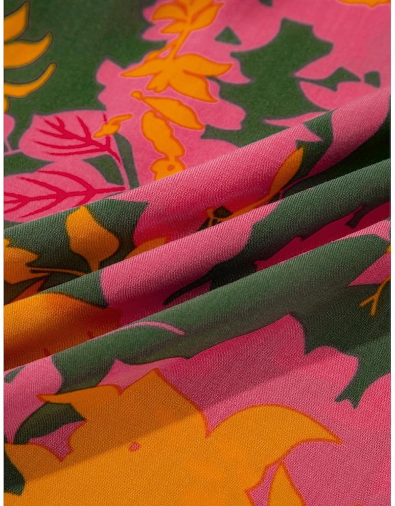 Orange Floral Puff Sleeve Smocked Bodice Ruffled Long Dress