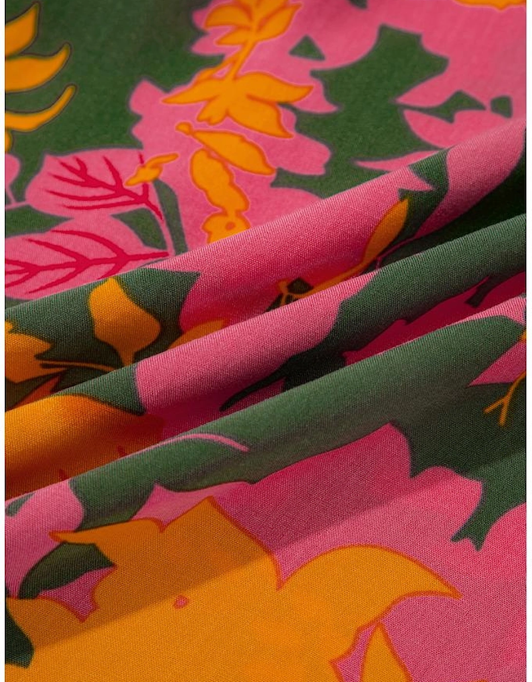 Orange Floral Puff Sleeve Smocked Bodice Ruffled Long Dress