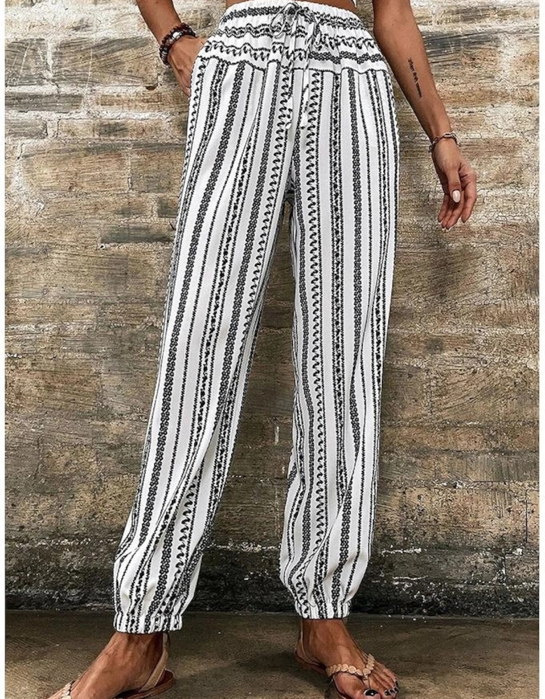Black Stripe Boho Striped Print Casual Pants