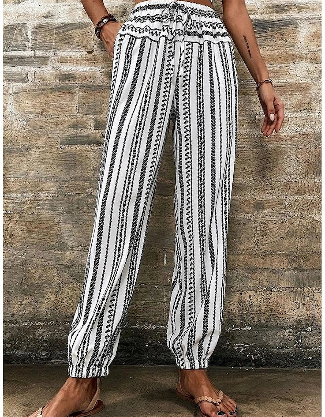 Black Stripe Boho Striped Print Casual Pants