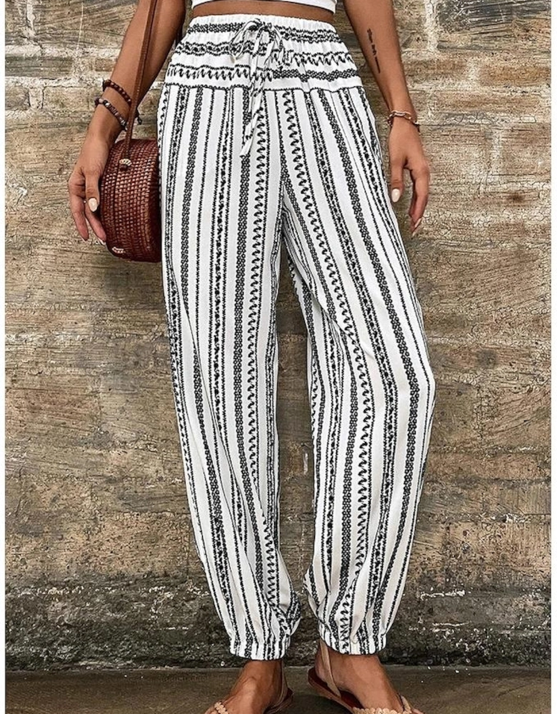 Black Stripe Boho Striped Print Casual Pants