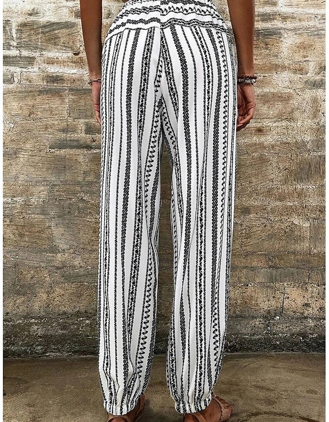 Black Stripe Boho Striped Print Casual Pants