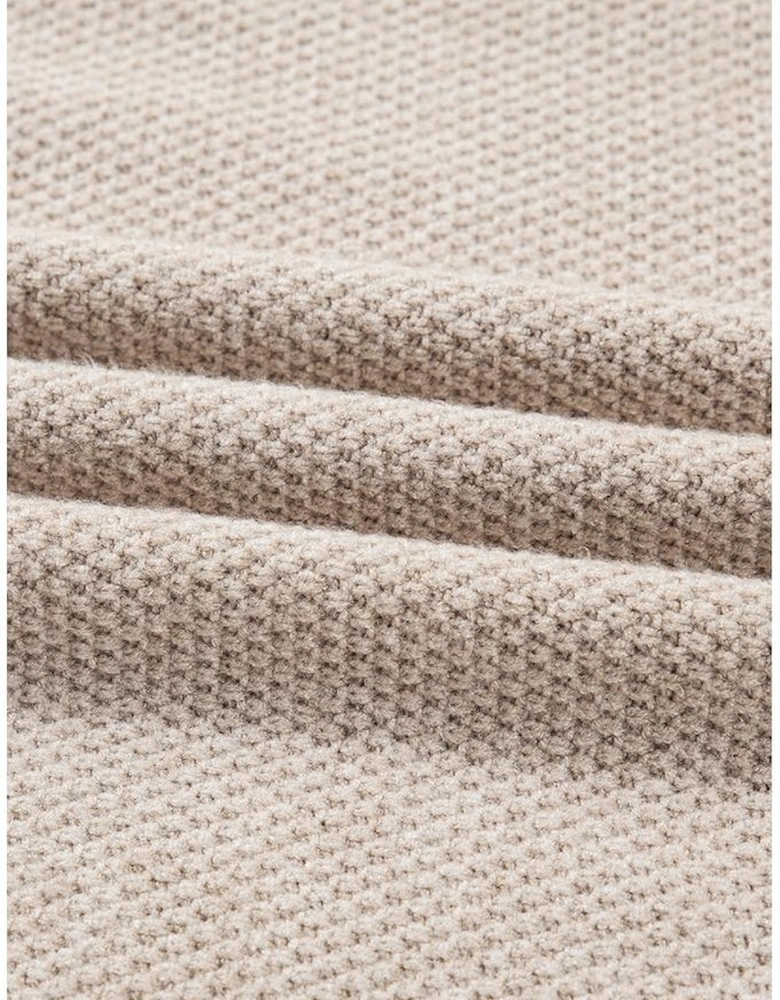 Parchment Color Block Knit Striped Sleeve Detail Casual Sweater