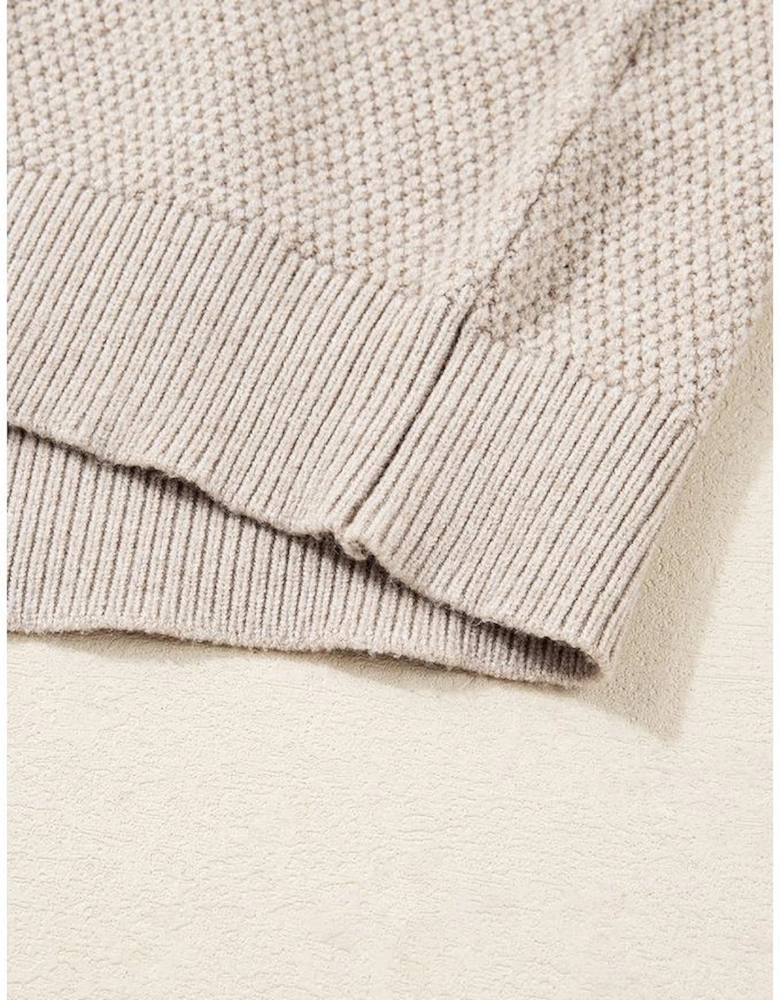 Parchment Color Block Knit Striped Sleeve Detail Casual Sweater
