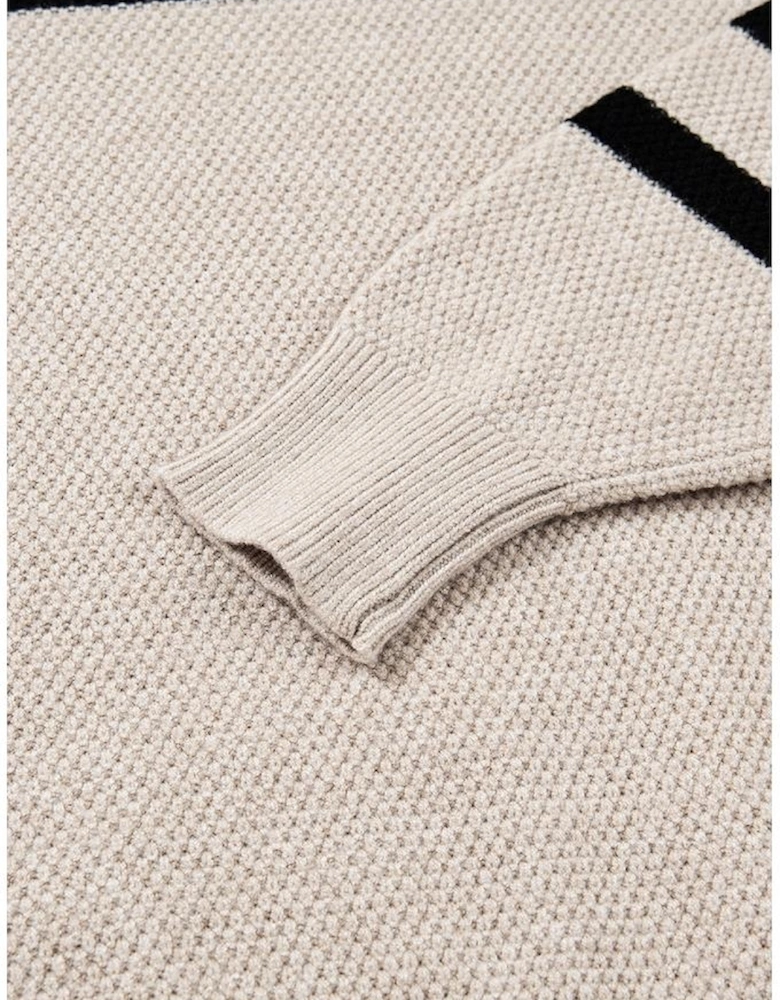 Parchment Color Block Knit Striped Sleeve Detail Casual Sweater