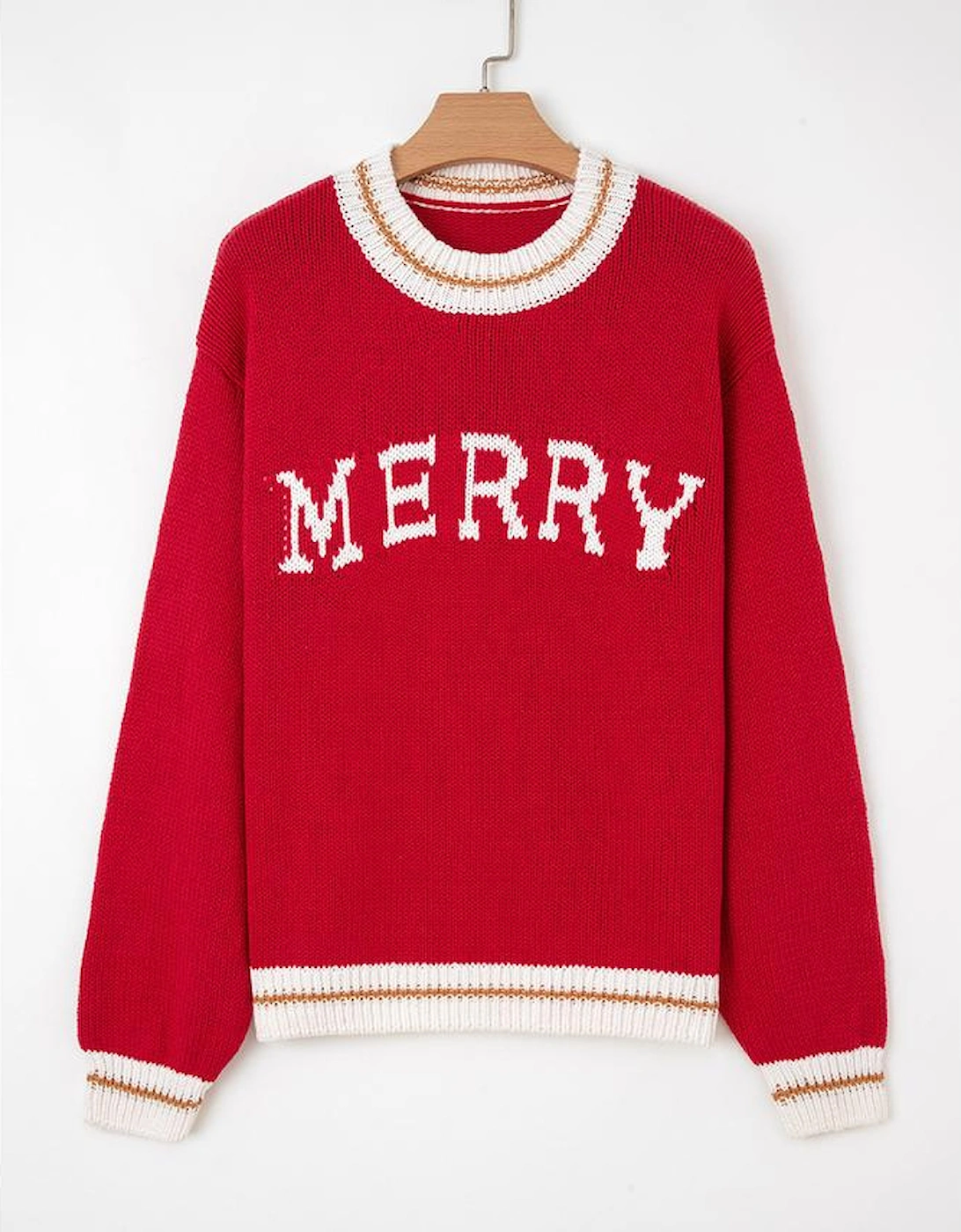 Fiery Red MERRY Color Block Edge Drop Shoulder Cozy Sweater