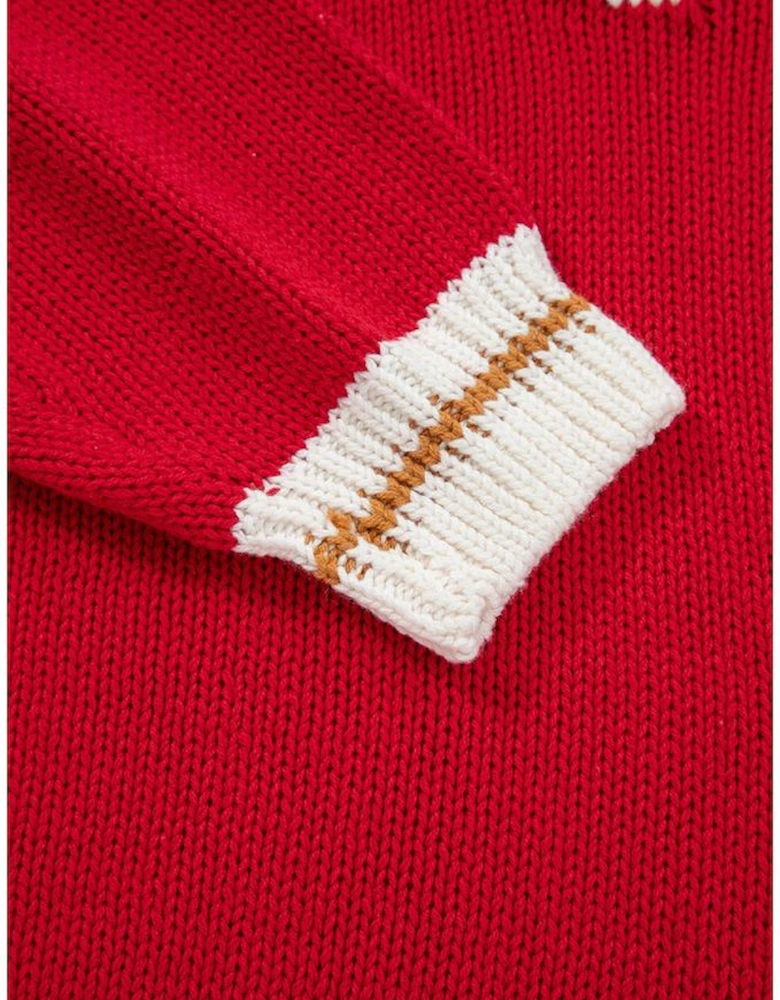 Fiery Red MERRY Color Block Edge Drop Shoulder Cozy Sweater