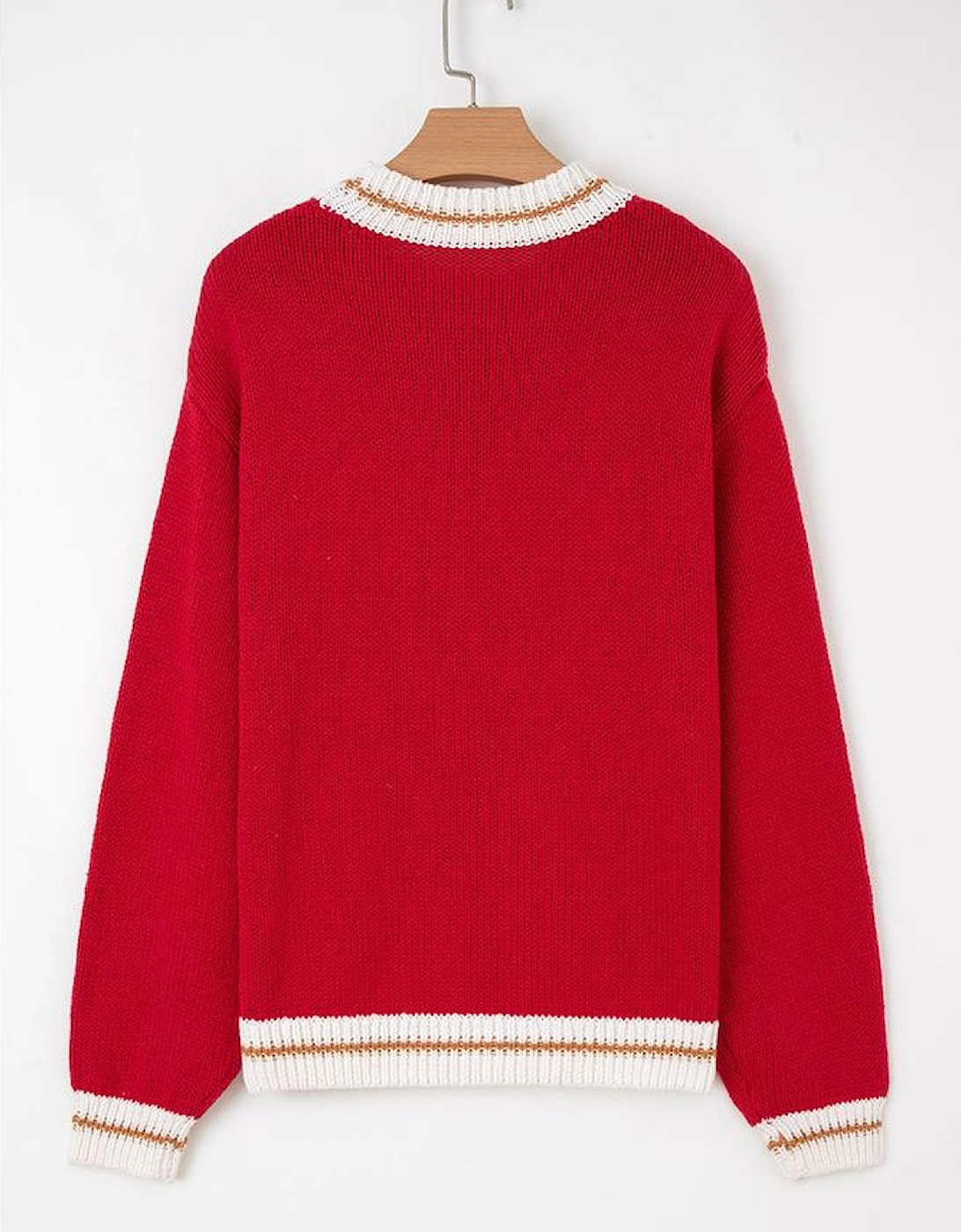 Fiery Red MERRY Color Block Edge Drop Shoulder Cozy Sweater