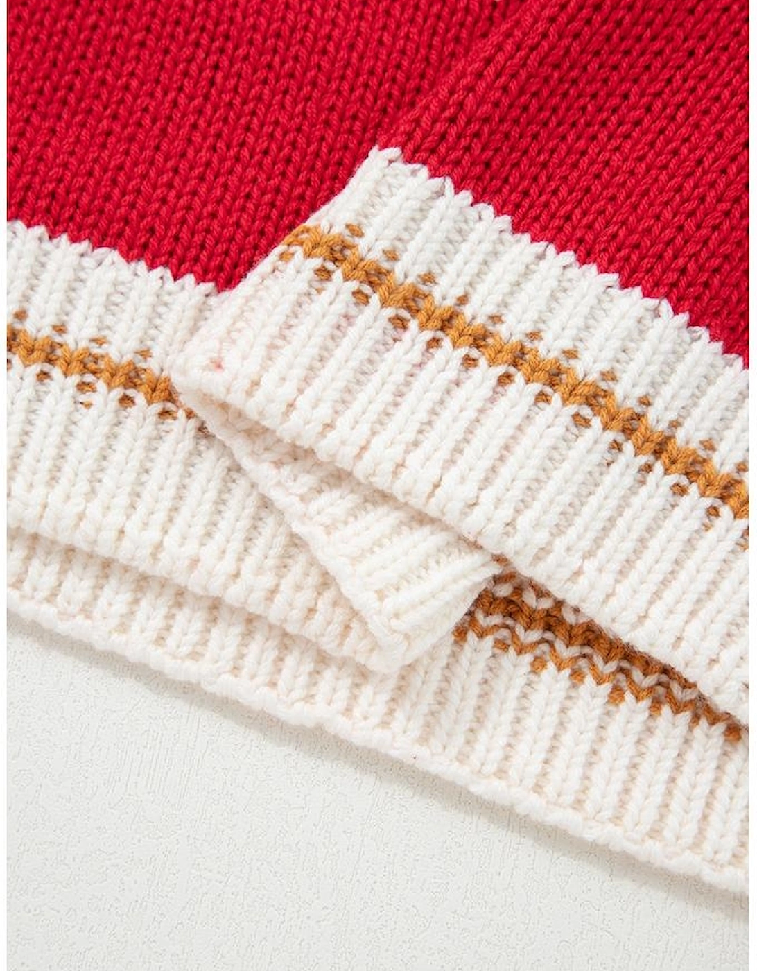 Fiery Red MERRY Color Block Edge Drop Shoulder Cozy Sweater