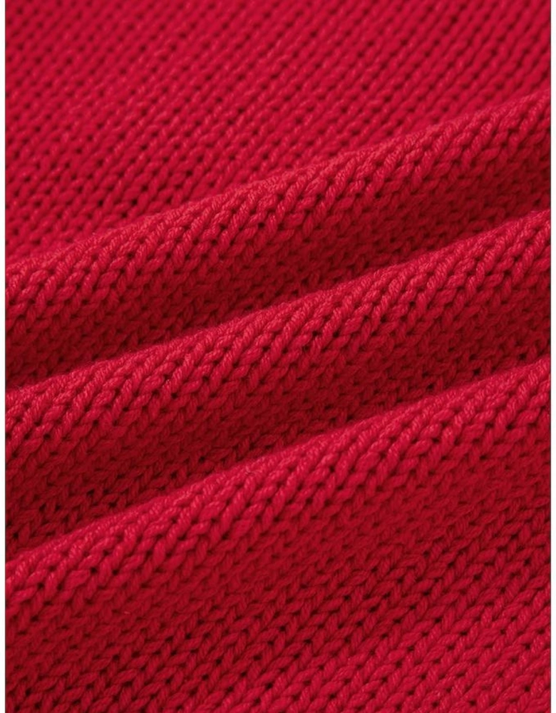 Fiery Red MERRY Color Block Edge Drop Shoulder Cozy Sweater