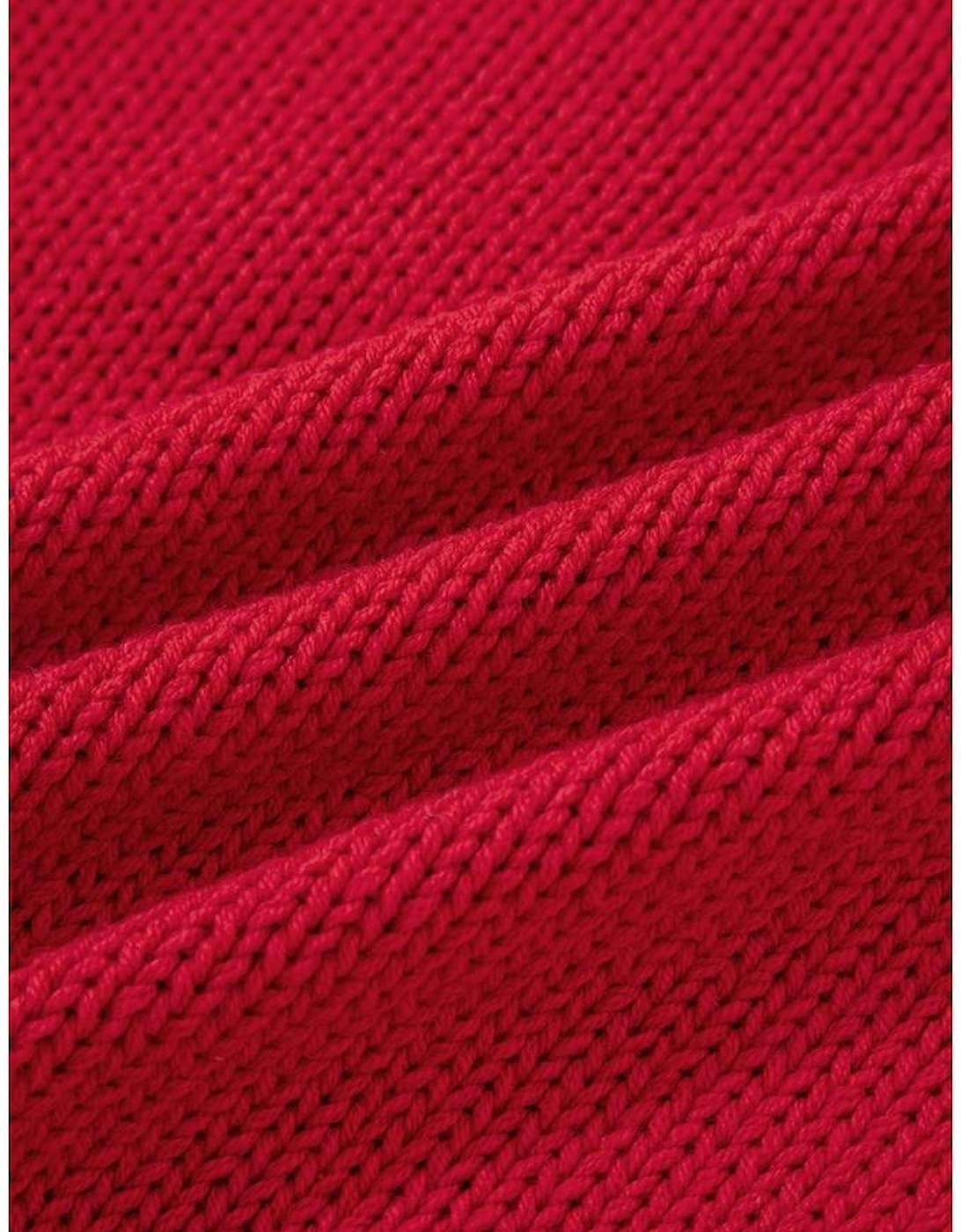 Fiery Red MERRY Color Block Edge Drop Shoulder Cozy Sweater