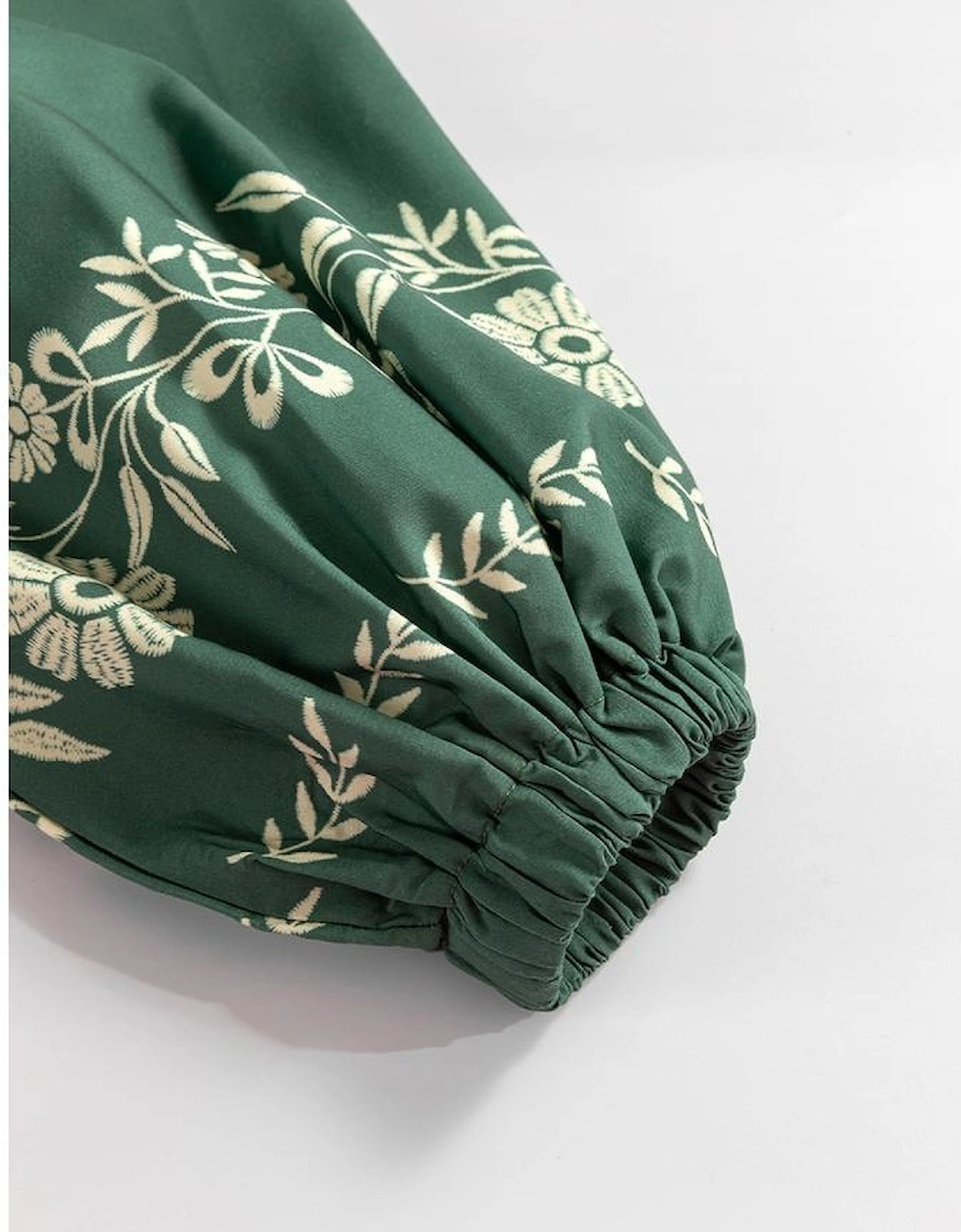 Mist Green Tie Neck Boho Floral Pattern Puff Sleeve Shift Dress