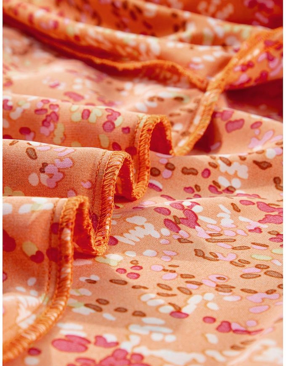 Orange Abstract Print Collared V Neck Babydoll Blouse