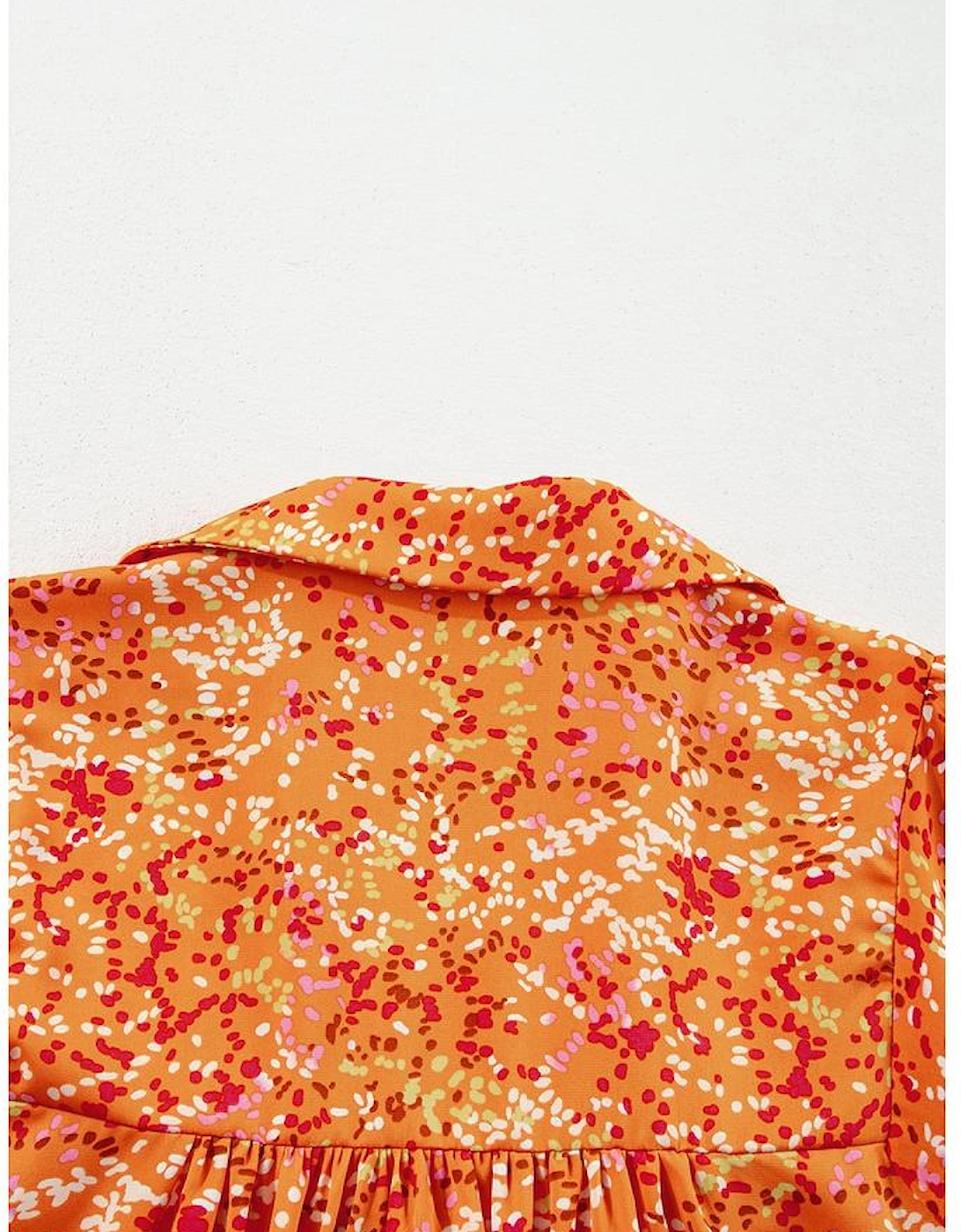 Orange Abstract Print Collared V Neck Babydoll Blouse