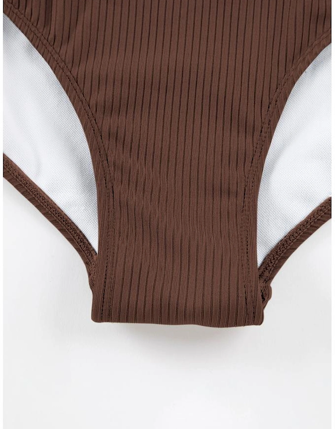 Coffee Ribbed Drawstring Sides Cutout One Piece Swimsuit