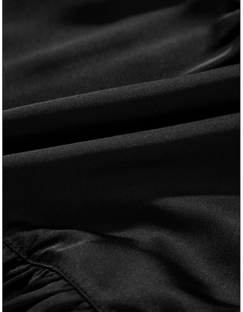 Black Tiered Ruffled Puff Sleeve Loose Fit Mini Dress