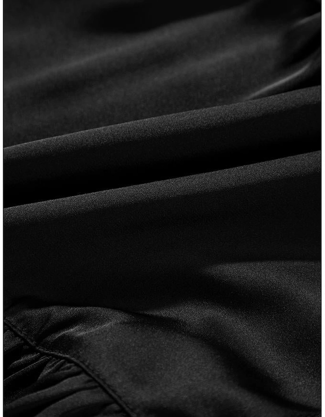 Black Tiered Ruffled Puff Sleeve Loose Fit Mini Dress