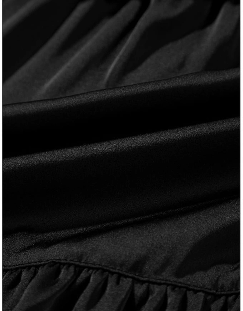 Black Tiered Ruffled Puff Sleeve Loose Fit Mini Dress