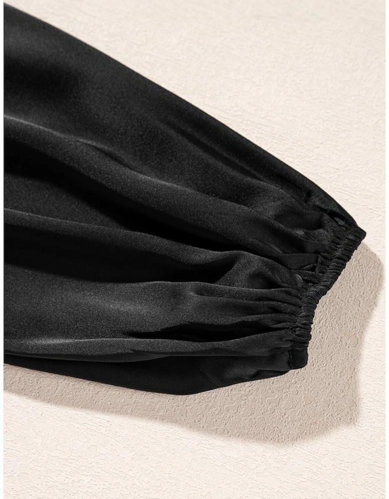 Black Tiered Ruffled Puff Sleeve Loose Fit Mini Dress