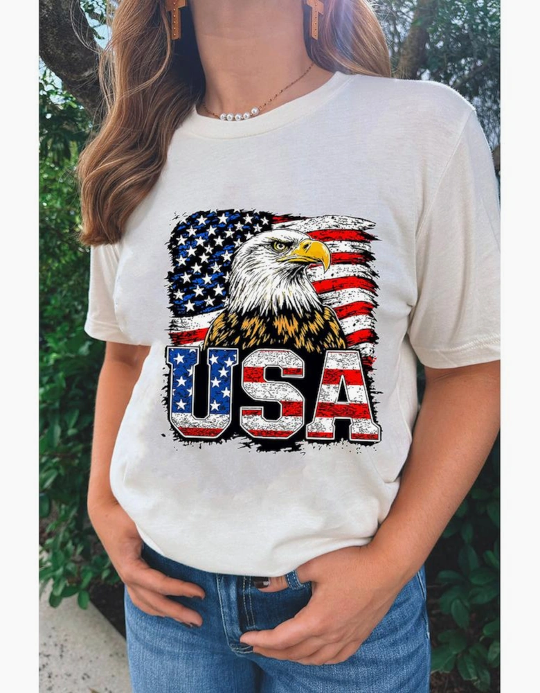 White USA Flag Eagle Graphic 4th July T Shirt