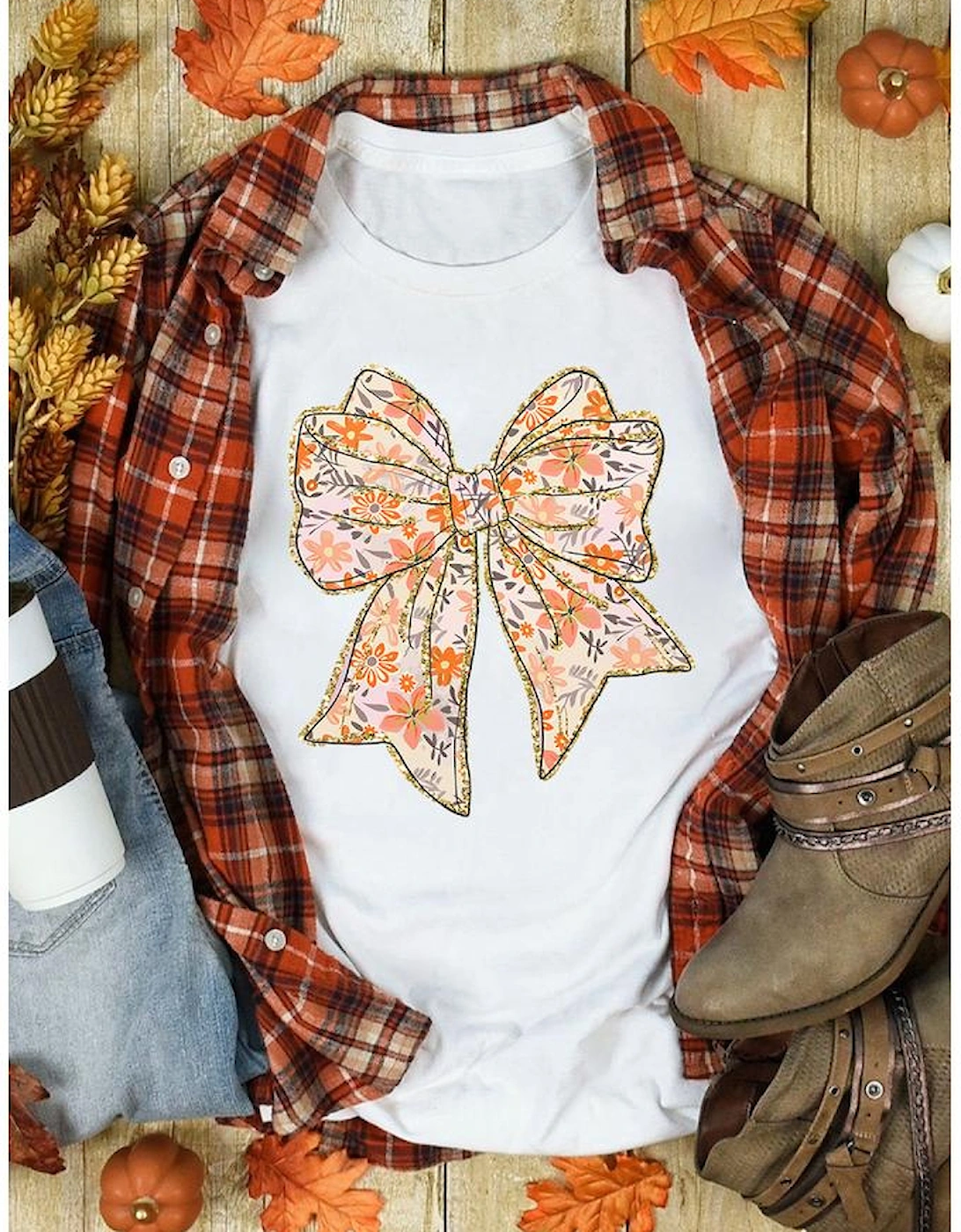 White Glitter Trim Floral Bow Print Cotton Blend T Shirt, 6 of 5