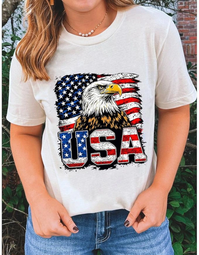 White USA Flag Eagle Graphic 4th July T Shirt