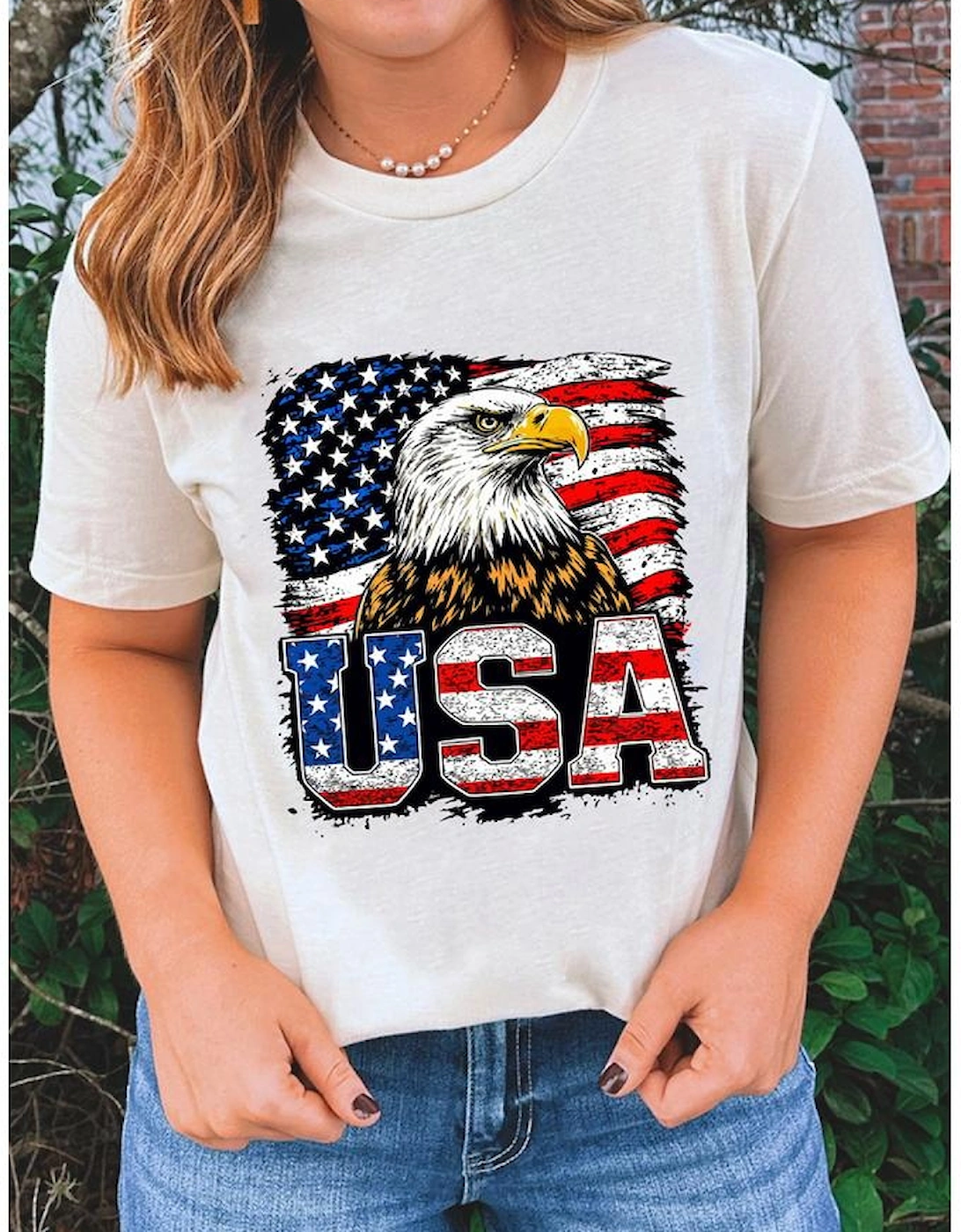White USA Flag Eagle Graphic 4th July T Shirt, 7 of 6